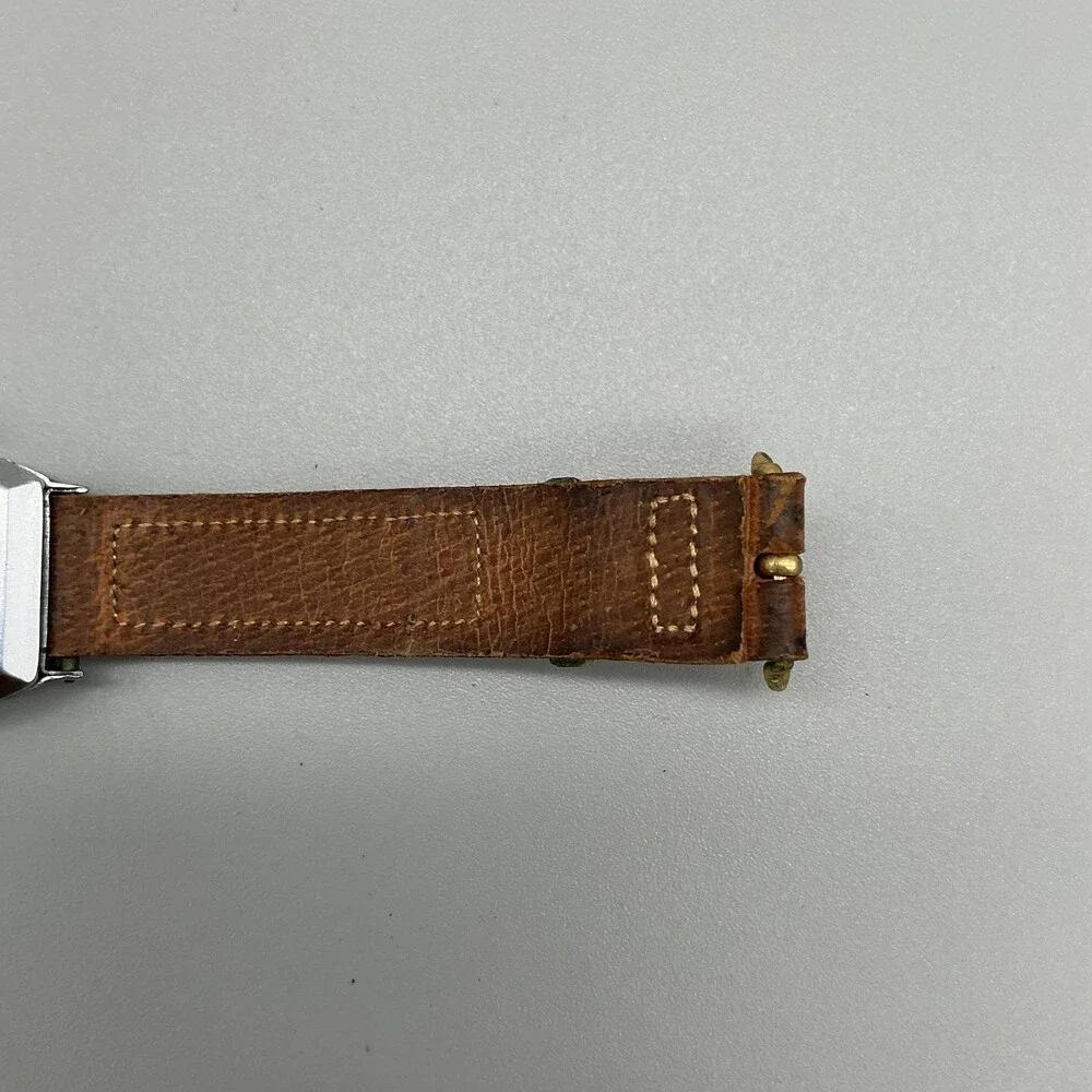 Vintage Time Master Mens Watch 27mm Cream Dial Tonneau Brown Leather Manual USA